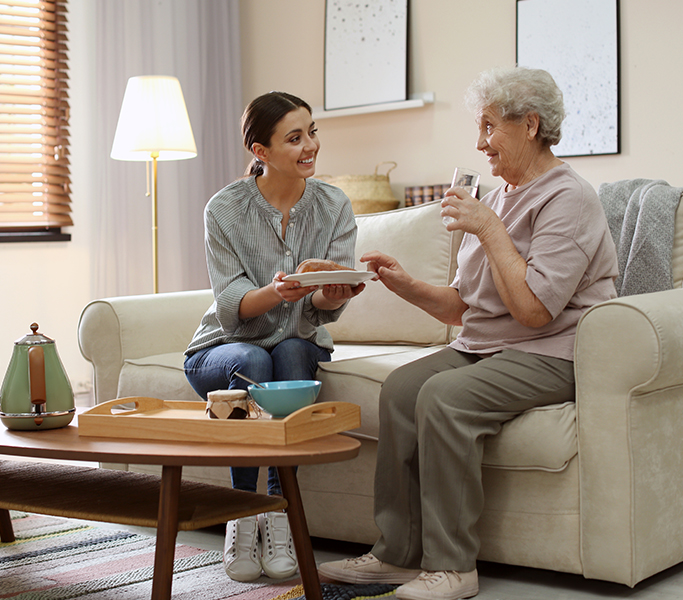 Senior receiving compassionate in-home care